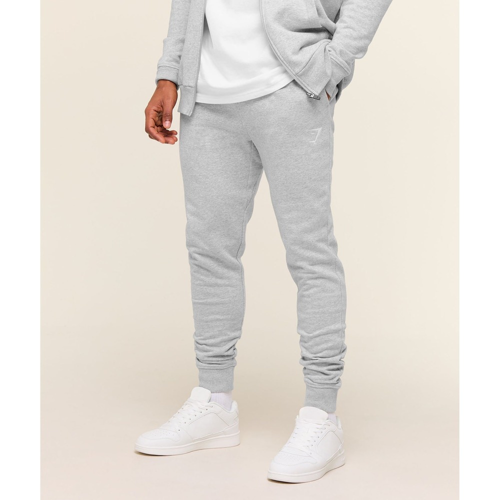 Gymshark Crest Joggers Light Grey Marl Slim Fit Sweatpants